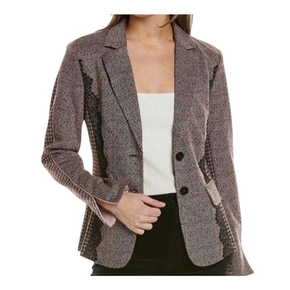 Marc Cain Houndstooth Herringbone Button Up Lace Blazer Small NWOT - Picture 1 of 16